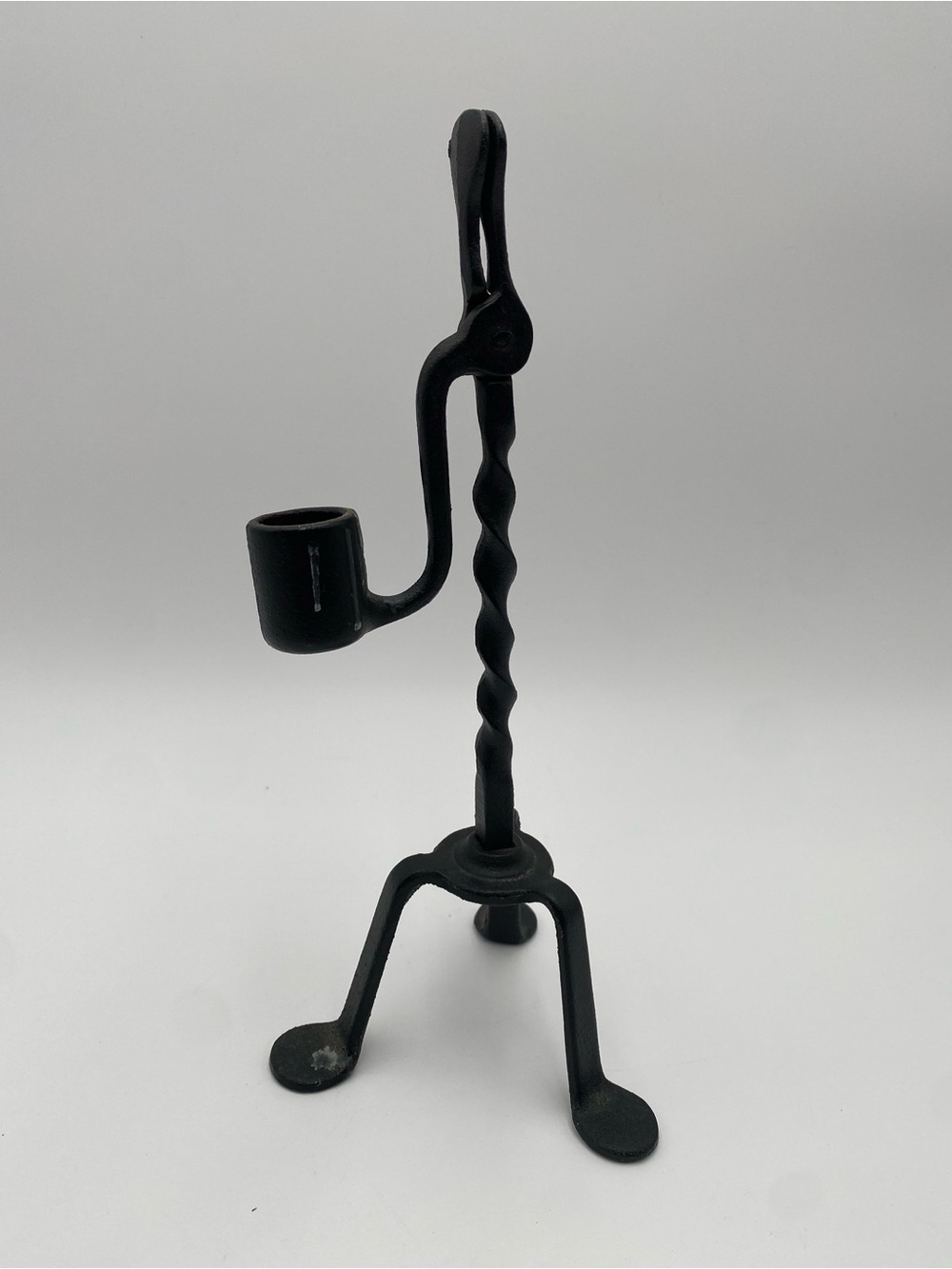 Vintage Black Hand-Forged Black Iron Candle Holder - Classic Twist Design